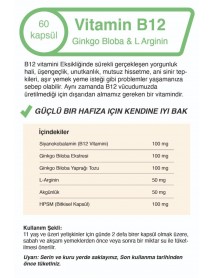 Vitamin B12 & Ginkgo Bloba Ekstresi & L Arginin 500 Mg 60 Kapsül-mindivan